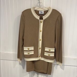 Mita vintage Brown & Cream, Button-Up Cardigan & pull on, stretchy skirt 12P